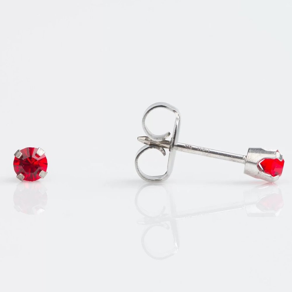 Studex Stainless Steel Prong 3MM July Ruby Crystal Ear Piercing Earrings